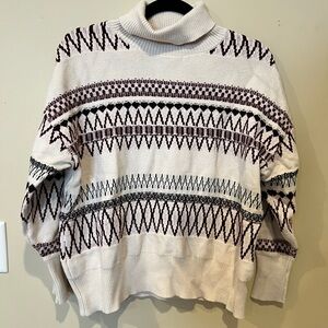Cream & Maroon Patterned Turtleneck Sweater- Size Medium